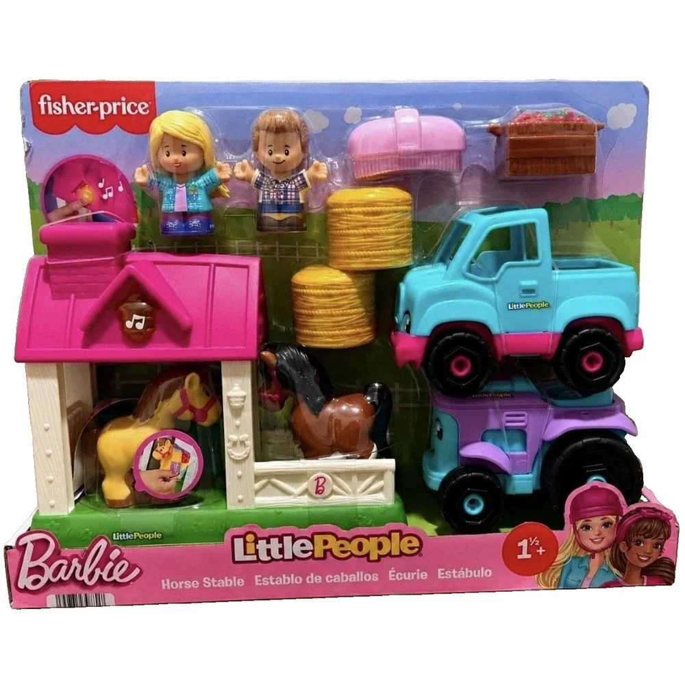 Fisher-Price Little People Barbie Horse Stable Toy Playset Figures Truck Tractor